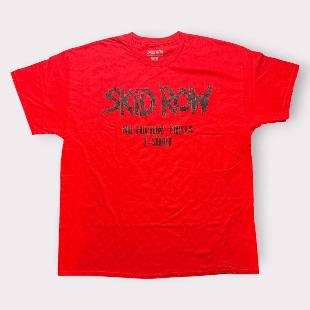 Skid‎ Row Band Tee Red No Fuckin Frills Graphic T-Shirt Mens XL Official Merch